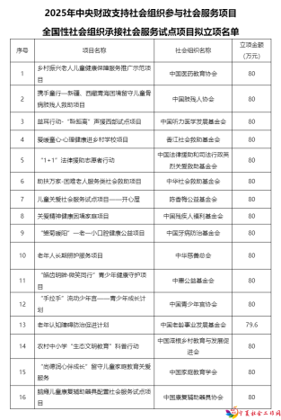 关于2025年中央财政支持社会组织参与社会服务项目拟立项名单的公示 - 中华人民共和国民政部_副本1